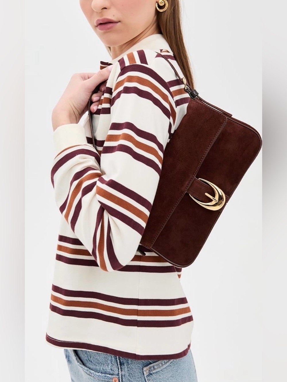 NWT Staud Harlow Suede Shoulder Bag Truffle Suede - Picture 4 of 16